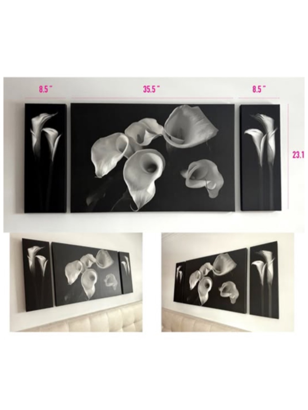 Calla Lily Modern Minimalist Print on Canvas Set of 3 - Mounted